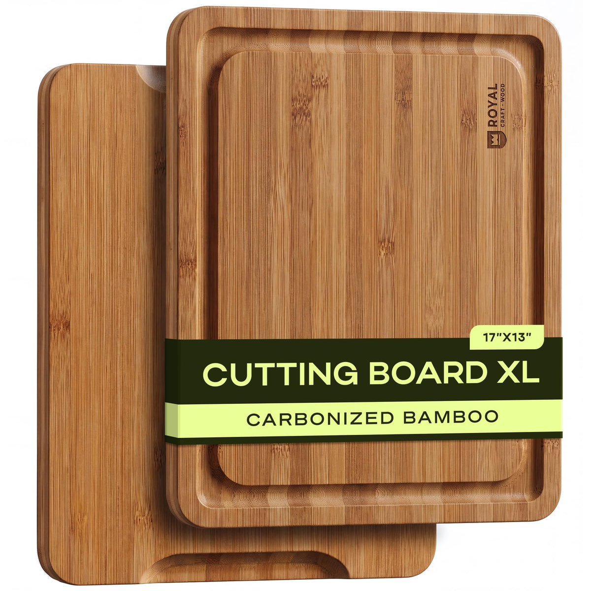 ROYAL CRAFT WOOD Wooden Cutting Boards for Kitchen Appliances - Non Toxic Bamboo Wood Cutting Board Set with Deep Juice Groove, Side Handles, Charcuterie & Butcher Block for Meat, Meal Prep & Serving