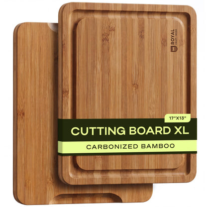 ROYAL CRAFT WOOD Wooden Cutting Boards for Kitchen Appliances - Non Toxic Bamboo Wood Cutting Board Set with Deep Juice Groove, Side Handles, Charcuterie & Butcher Block for Meat, Meal Prep & Serving