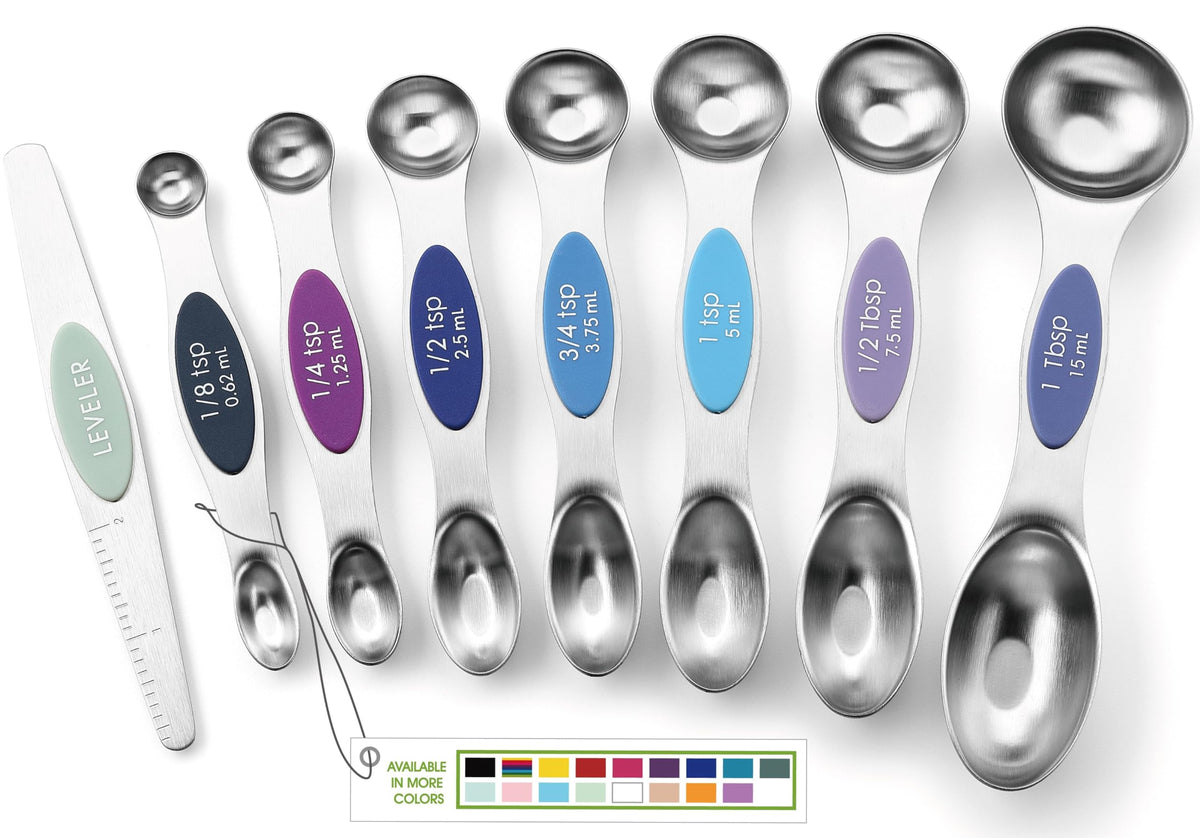 Spring Chef Stainless Steel 8 Magnetic Measuring Spoons Set, Winter Frost