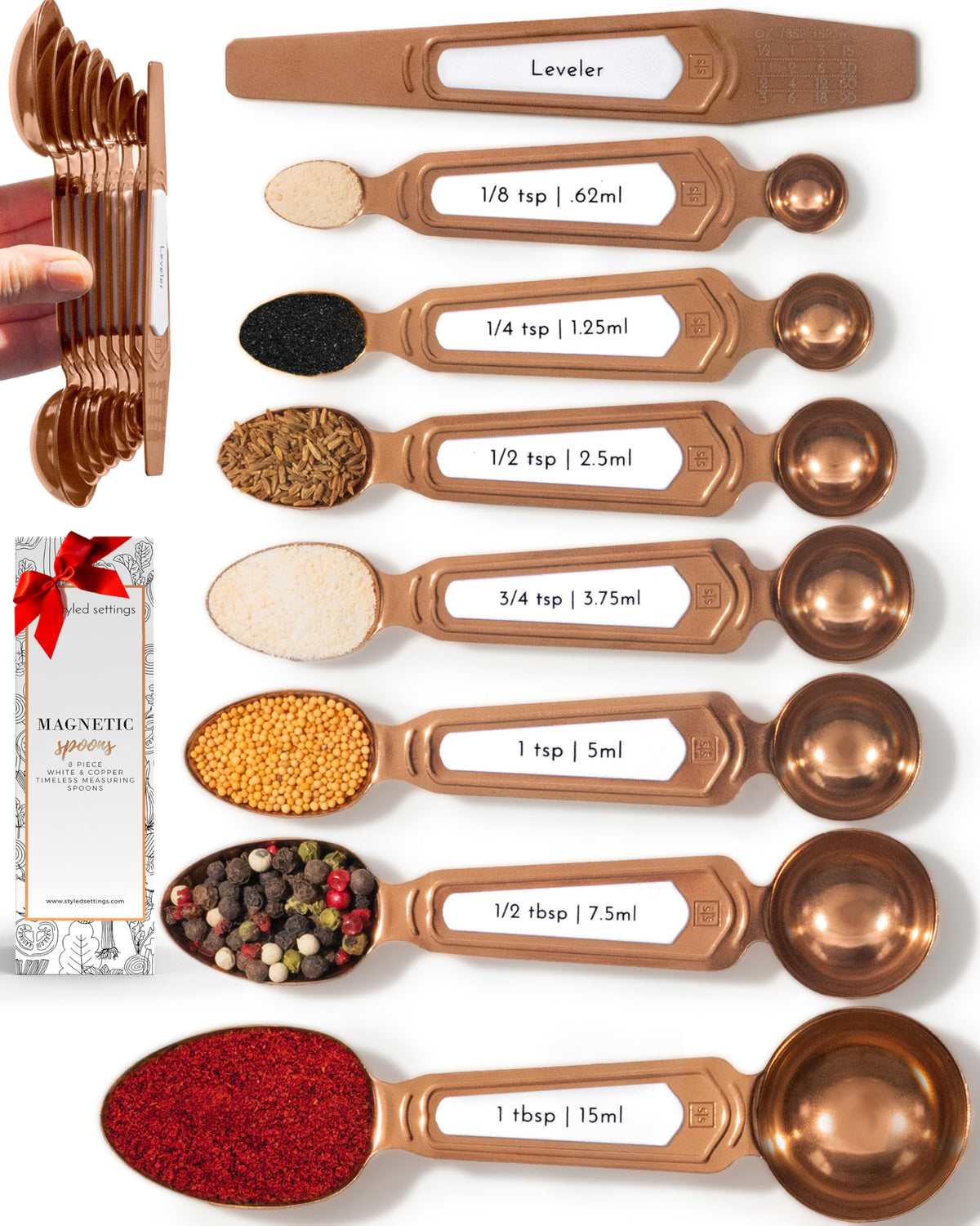 Styled Settings Stainless Steel Magnetic Measuring Spoons Set, 8-Piece