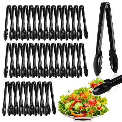 Mwellewm 24 Pc Plastic Tongs for Serving 9 Inch Bulk Reusable or Disposable Tongs Heavy Duty Hard Serving Utensils Set Large Salad Tong for Kitchen Party Food Buffet Appetizer BBQ Event Catering Black