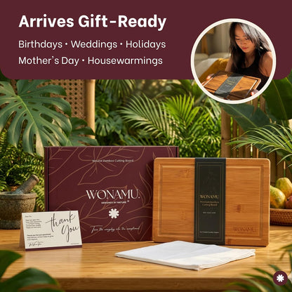 WONAMU Small Bamboo Cutting Board Non Toxic Lightweight & Durable, Gift Set