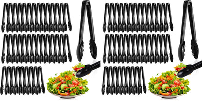 Mwellewm 24 Pc Plastic Tongs for Serving 9 Inch Bulk Reusable or Disposable Tongs Heavy Duty Hard Serving Utensils Set Large Salad Tong for Kitchen Party Food Buffet Appetizer BBQ Event Catering Black