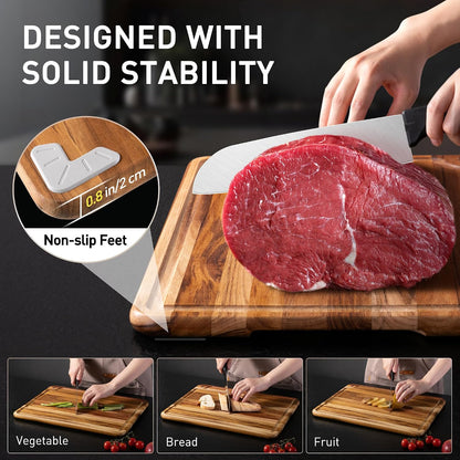 3 Pack Teak Cutting Boards for Kitchen Wood Wooden Cutting Boards Non Toxic