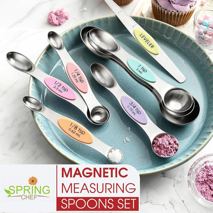 Spring Chef Stainless Steel Magnetic Measuring Spoons Set of 8, Pastel