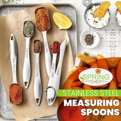 Spring Chef Stackable Stainless Steel Measuring Spoons Set of 6 w/Leveler
