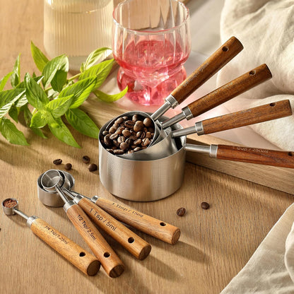 Stainless Steel Metal Measuring Cups and Spoons Set, 8 Pack