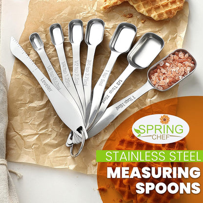 Spring Chef Stainless Steel Measuring Spoons Set of 8 with Leveler