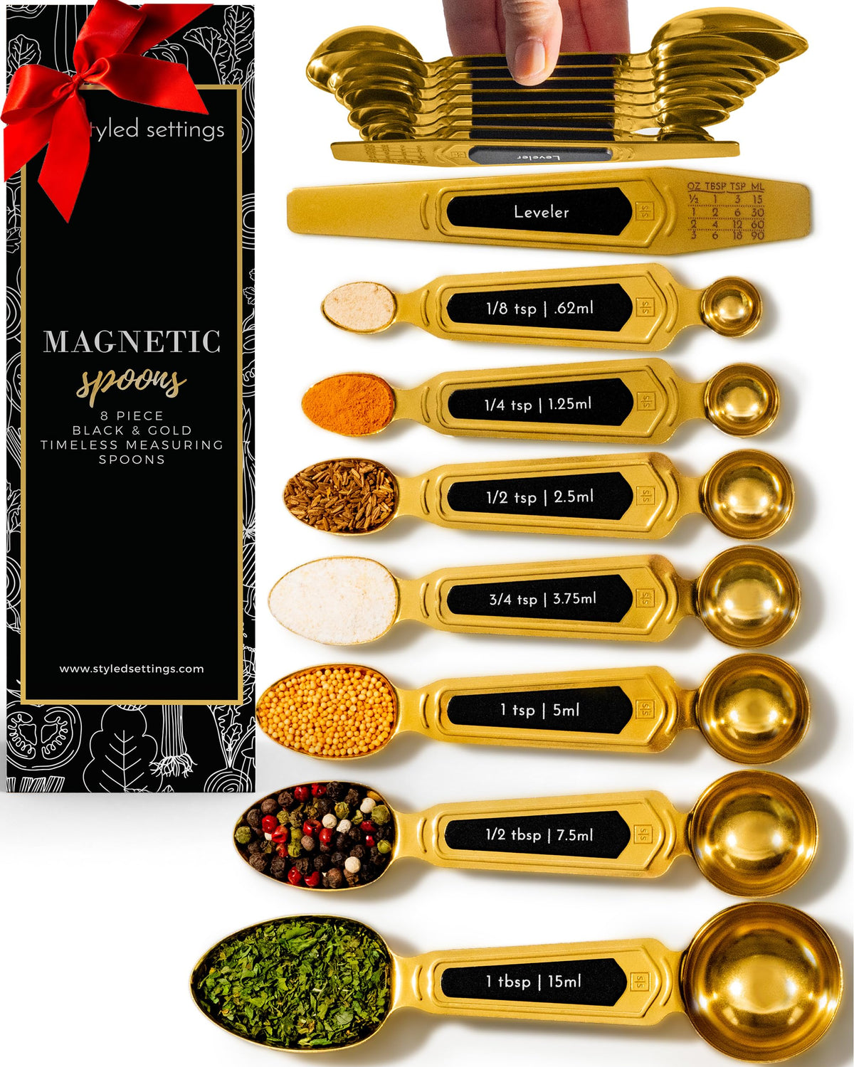 Styled Settings Stainless Steel Magnetic Measuring Spoons Set, 8-Piece