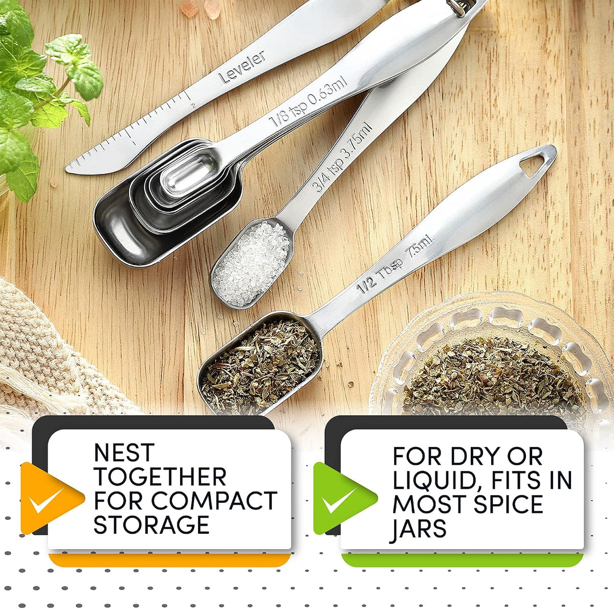 Spring Chef Stainless Steel Measuring Spoons Set of 8 with Leveler