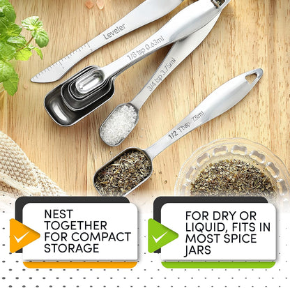 Spring Chef Stainless Steel Measuring Spoons Set of 8 with Leveler